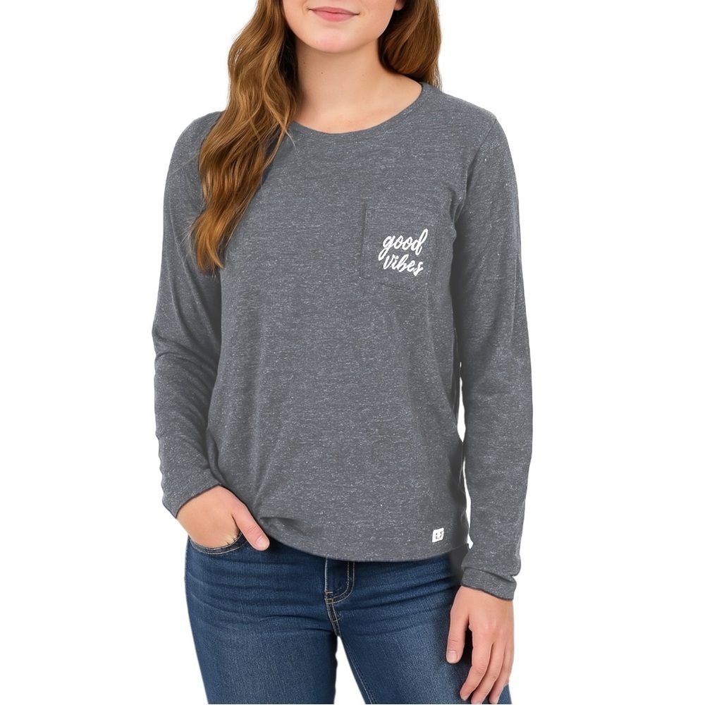 Life Integrity Earth Good Vibes Embroidered Long Sleeve Grey Shirt Size M